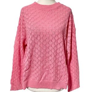 New Anniewear Pointelle Knit Crewneck Long Sleeve Sweater Candy Pink Size Small